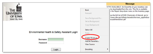 Creating a Shortcut to the Log-in Page sample
