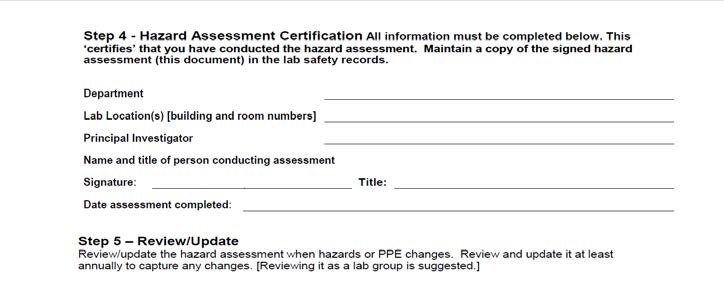 Hazard assessment certificate step 4