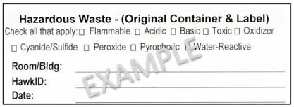 Example small hazardous waste label