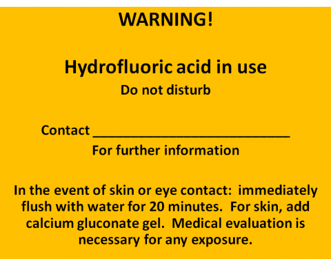 Hydrofluoric acid in use Label Hydrofluoric acid in use Label