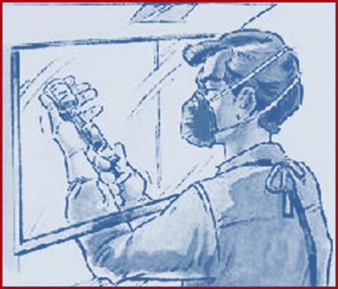 Researcher with syringe and medicine