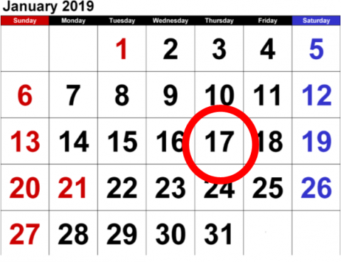 January 2019 calendar | Environmental Health and Safety