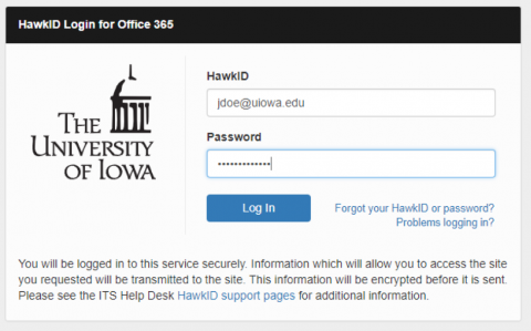 UI HawkID login for Office 365