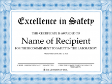 Excellence in Safety Award certificate
